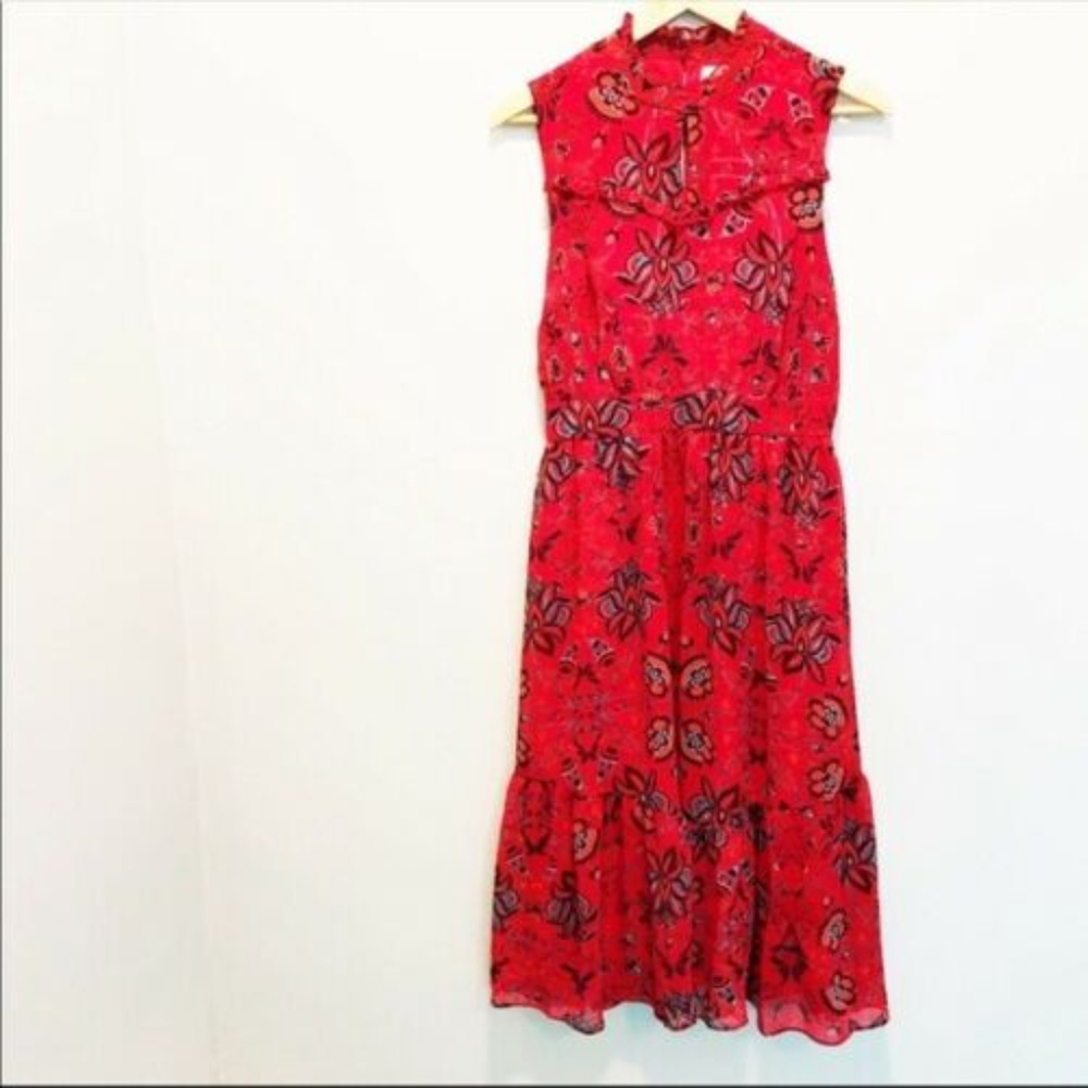 ModCloth L Red Ruffle sleeveless midi dress Retro - Picture 4 of 5